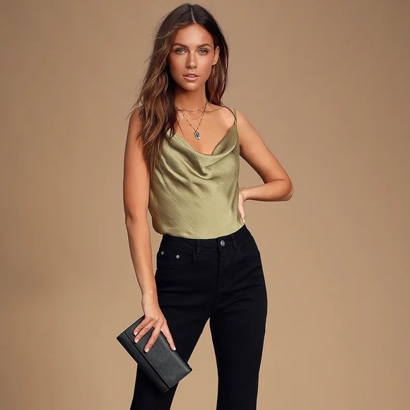 Joslin Olive Green Cowl Neck T-Back Top - Picture 3 of 5